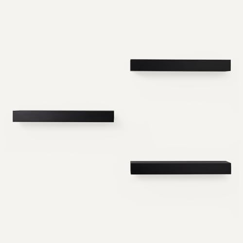 Amazon Basics Wood Floating Wall Shelves, 3-Pack, Black, 15.8" x 5" x 1.8" - Image 4