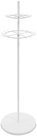 Floor Standing Belt Display Rack, 66 Inch 360° Rotating 2-Tier Metal Hanger Organizer for Belts, Ties, Scarves, Jewelry, Space-Saving Sturdy Metal Stand for Retail Store, Home Closet, Clothing (White) - Image 5