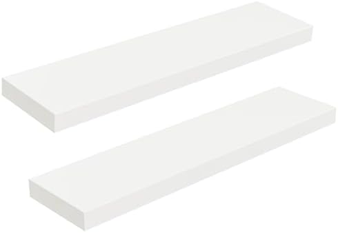 HOOBRO Floating Shelves for Wall, Wall Mounted Shelf Set of 2, 31.5" Hanging Shelf with Invisible Brackets, for Wall Decor Storage in Bathroom Bedroom Kitchen Living Room Office, White WT80BJP201 by HOOBRO