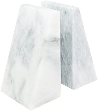 Ottimo Polished Heavy Stone Marble 6" Book Ends for Bookshelf Decor, Home, Office or Kitchen Shelves. Heavy, Triangular, and Decorative Book Stopper with Anti-Slip Pads, Great Gift Idea (White) by Ottimo
