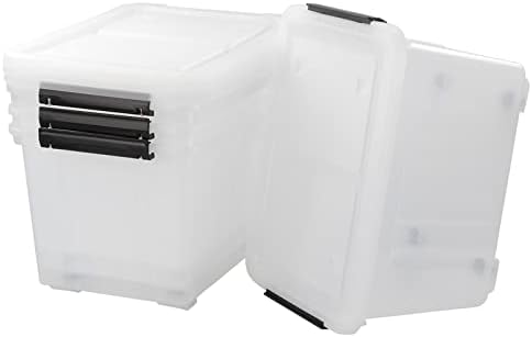 Bringer 4-Pack 30 L Clear Plastic Storage Box, Large Wheeled Storage Bin by Bringer