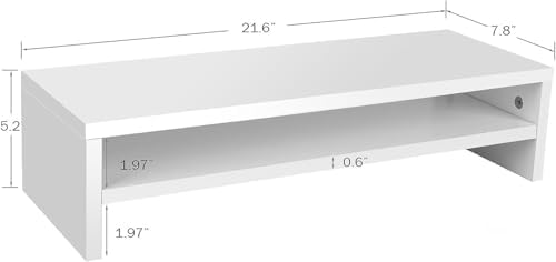 BEYGORM Monitor Stand Riser, White, 21.6 inch, 2 Tiers Wood Desk Shelf - Image 3