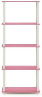 Furinno Turn-N-Tube 5-Tier Multipurpose Shelf / Display Rack / Storage Shelf / Bookshelf, Square Tubes, Pink/White - Image 4