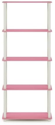 Furinno Turn-N-Tube 5-Tier Multipurpose Shelf / Display Rack / Storage Shelf / Bookshelf, Square Tubes, Pink/White - Image 4