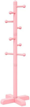 8-Hook Freestanding Wooden Coat Rack 2 Adjustable Heights Pink by Azaeahom