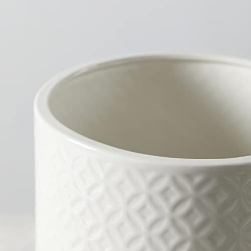 Bathroom Wastebasket - Ceramic Decorative Trash Can with Wooden Base (White and Beige)… - Image 5