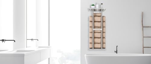 STWWO Bathroom Towel Storage for Bathroom, Wall Towel Rack for Rolled Towels, 30 inch Towel Holder Wall Mounted with Metal Shelf Can Holds 6 Large Towels, Brushed Nickel - Image 6