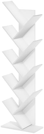 Furinno TREE Book Shelf, 9-Tier Bookshelf, Tree Bookcase with Angled Open Shelf, 8.4 x 15.7 x 50.9, for Room Decor, for Living Room, Bedroom, Home Office, White - Image 4
