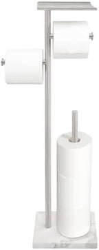 GZILA Toilet Paper Holder Stand with Shelf, Marble Base Heavy Free Standing Toilet Paper Double Roll Holders SUS304 Stainless Steel Brushed Nickel, Storages 4 Reserve Rolls Dispenser - Image 2