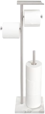 GZILA Toilet Paper Holder Stand with Shelf, Marble Base Heavy Free Standing Toilet Paper Double Roll Holders SUS304 Stainless Steel Brushed Nickel, Storages 4 Reserve Rolls Dispenser - Image 2