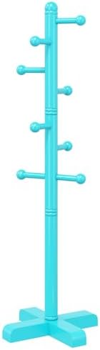 8-Hook Freestanding Wooden Coat Rack 2 Adjustable Heights Blue by Azaeahom