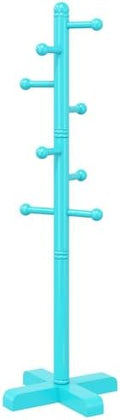 8-Hook Freestanding Wooden Coat Rack 2 Adjustable Heights Blue by Azaeahom