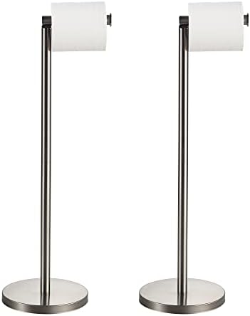 BGL Toilet Paper Holder Brushed Nickel 2 Pack Standing On Floor, Tissue Holder with Reserve Storage Paper Rolls, Free-Standing by BGL