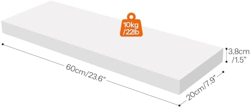 HOOBRO Floating Shelves for Wall, Wall Mounted Shelf Set of 2, 23.6" Hanging Shelf with Invisible Brackets, for Wall Decor Storage in Bathroom Bedroom Kitchen Living Room Office, White WT60BJ01 - Image 3