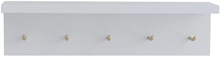 Wall Mounted Coat Rack with Shelf & Key Hooks, 5 Brass Hooks Entryway Organizer, Modern Floating Shelf for Bedroom Hallway, Space-Saving Home Storage Rack (1, White) - Image 2