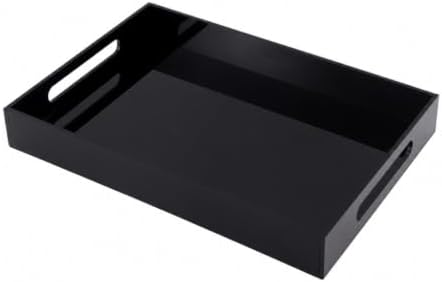 Black Tray 15x10” with Cut Handles - Large Plastic Tray for Ottoman Coffee Table, Kitchen, Office & Serving Guests - Modern Countertop Organizer & Ideal Decorative Tray by Unknown