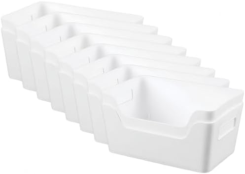 8 Pack Plastic Storage Bins with Handles, 6.5x9.5x4 Inch White Scoop Front - Image 2
