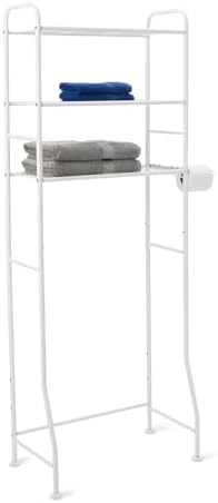 Amazon Basics Over the Toilet Storage Organizer, 3-Tier with 2 Paper Holders, 13.8 x 31.9 x 64.9 Inches, White by AmazonBasics