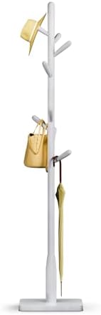 Solid Wood Square Base Coat Rack, Free Standing Hall Coat Tree with 8 Hooks（+2 spare for Coats, Hats, Bags, Purses, for Entryway, Hallway, Rubberwood Hooks,Base and Pole,(Square Base, White) by Unknown