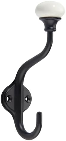 CHIVS Coat Hooks- 5 Pack Matte Black Wall Hooks, Ceramic Coat Hooks, Decorative Wall Mounted Towel Hanger, zinc Double Prong Hook for Hanging Clothes, Keys, Hats, Backpacks by CHIVS
