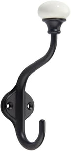 CHIVS Coat Hooks- 5 Pack Matte Black Wall Hooks, Ceramic Coat Hooks, Decorative Wall Mounted Towel Hanger, zinc Double Prong Hook for Hanging Clothes, Keys, Hats, Backpacks by CHIVS