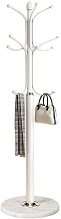 Kertnic Freestanding Coat Rack Stand, Heavy Duty Metal Hall Tree with 12 Hooks, 70 Inch Tall Stable Coat Hanger with 14.6" Natural Marble Base, Entryway Organizer for Coats Bags Hats Purses (White) by Kertnic