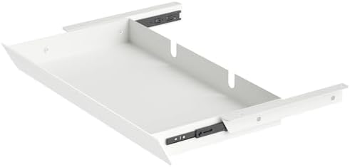 White Large Under Desk Mounted Sliding Drawer with 2 Cable Hole and 60 Degree Tilt Panel to Pull Out, 22.4'' Long & 9.2'' deep Large Storage Organizer for Sit Stand Workstation by GAXOMO