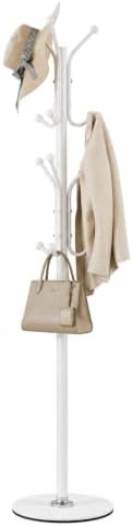 Coat Rack with 12 Hooks, Freestanding Coat Tree with Sintered Stone Base, Sturdy Metal Coat Stand for Hats, Purses & Jackets, Ideal for Entryway, Bedroom, Office & Closet, 11.4" x 11.4" x 68.1", White by Unknown
