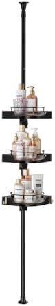 YCIA&DONE 360° Rotating Corner Shower Caddy Tension Pole, 3 Tiers Shower Organizer for Bathroom Shelf Bathtub, Adjustable Standing Shower Rack, Easily Assemble, 34-124 Inch Height, Black by YCIADONE