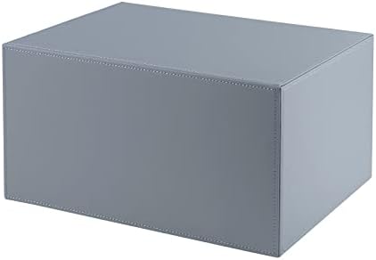 Leather Desk Organizer with 3 Drawers/Tray, Executive Office Supplies Desktop Filing A4 File Cabinet/Holder, Stackable Storage Box Grey (Gray) - Image 3