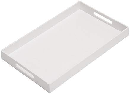 KEVLANG Glossy White Sturdy Acrylic Serving Tray with Handles-12x20 Inch-Serving Coffee Appetizer Breakfast-Kitchen Countertop Makeup Drawer Organizer-Vanity Table Ottoman Decorative Tray by KEVLANG