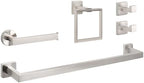 NearMoon 5 Pieces Bathroom Hardware Set 304 Stainless Steel, Square Towel Rack Kit - 24" Towel Rod + Towel Ring + Toilet Paper Holder + 2 Robe Hooks, Wall Mounted Bath Accessories (Brushed Nickel) by NearMoon