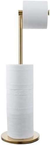 MyGift Modern Brass Tone Metallic Plated Floor Standing Toilet Paper Holder Stand with Roll Reserve Storage Holder, Elegant Freestanding Bathroom Toilet Tissue Dispenser by MyGiftHome