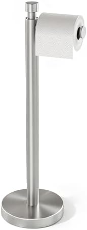 YUMORE Toilet Paper Holder Stand, Heavy Duty Stainless Steel Free Standing Bathroom Tissue Roll Holder, Brushed Nickel by YUMORE