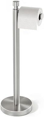YUMORE Toilet Paper Holder Stand, Heavy Duty Stainless Steel Free Standing Bathroom Tissue Roll Holder, Brushed Nickel by YUMORE