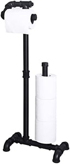 HouseAid Free Standing Industrial Pipe Toilet Paper Holder for Bathroom, Stand Rustic Iron Toilet Roll Holder with Reserve, Vintage Style, Matte Black by HouseAid