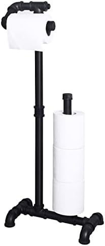 HouseAid Free Standing Industrial Pipe Toilet Paper Holder for Bathroom, Stand Rustic Iron Toilet Roll Holder with Reserve, Vintage Style, Matte Black by HouseAid