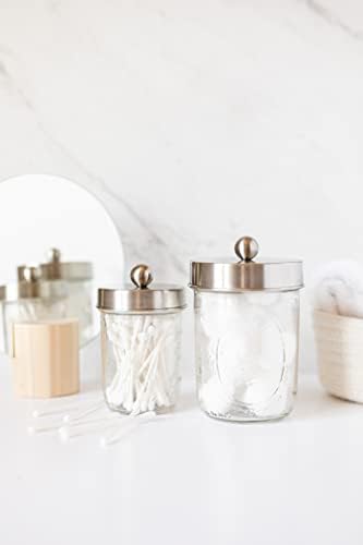 Jarmazing Products Ball Mason Jar Bathroom Gift Set (4 pcs) - Lotion/Soap Dispenser, Toothbrush Holder, Q-Tip Storage Jars - Farmhouse Home Decor for Vanity Organization - Stainless Steel - Image 5