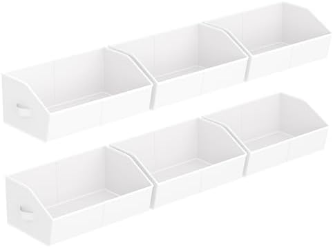Homsorout Storage Bins for Shelves - Large Trapezoid Closet Shelf Organizer, Fabric Organization Bins with Handles, Storage Baskets for Clothes, Towel, Purse, 6 Pack, White by Homsorout