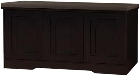 DINZI LVJ Shoe Storage Bench with Cushion, Door, Espresso 39.4" LX21.5 H by DINZILVJ