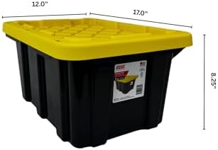 Edge Plastics Tough Tote, Heavy Duty Storage totes, for home and Garage Storage, stackable, with convenient and secure snap lids (Black and Yellow, 5 Gallon, 6-Pack) - Image 5