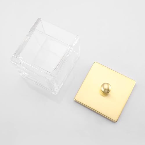 Glass Cotton Jar Holder 2 Pack– Brushed Gold Lid, Elegant Bathroom Storage Canister for Qtips, Cotton Balls, Floss, Makeup Organizer, Vanity & Bathroom Organization - Image 5