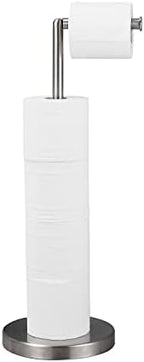 Foldable Toilet Paper Dispenser SUS304 Stainless Steel Free Standing Toilet Paper Holder Stand Modern Floor Bathroom Storage Freestanding 4 Rolls of Toilet Tissue Stand (Brushed Nickel Finish) by RODDEX