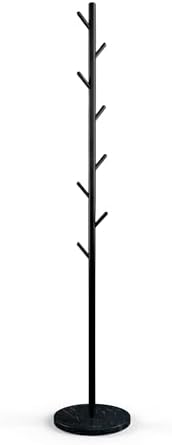 Coat Rack with Real Marble Base, Freestanding Metal Clothing Rack with 8 Hooks, Modern Hall Tree for Entryway, Bedroom & Office, Space Saving Coat Hanger Stand for Small Spaces (Black) by Unknown