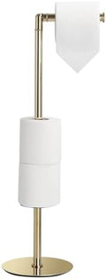 BGL Freestanding Toilet Paper Holder, Tissue Holder On Floor with Reserve Storage Paper Rolls, Roll Paper Holder Standing On Floor (Polished Gold) by BGL