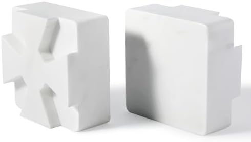 Decorative Square Marble Bookends for Heavy Books – Unique Book Ends for Shelves – Modern Aesthetic Book Holder/Stopper with Non-Slip Pads for Chic Home, Office, or Library Decor, White by BCS