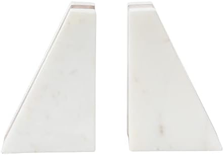 Main + Mesa Marble Geometric Bookends with Wood Inlay, White - Image 6