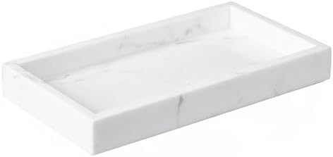 Natural Marble Tray Heavyweight Stone Vanity Tray for Bathroom Countertop, Coffee Table & Dresser - Handcrafted Rectangular Organizer (White, 9.84" x 4.72" x 1.18") by AUSAULAC
