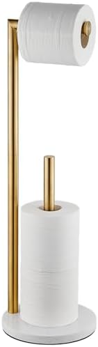 Hoooh Free Standing Toilet Paper Holder with Marble Base, Brushed Gold by HooohHome