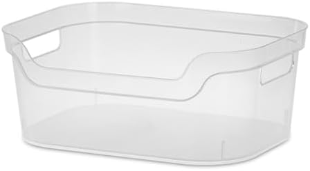 Sterilite 5.25x9.5x13 In Medium Polished Open Scoop Front Storage Bin w/ Comfortable Carry Through Handles for Household Organization, Clear (32 Pack) by Sterilite